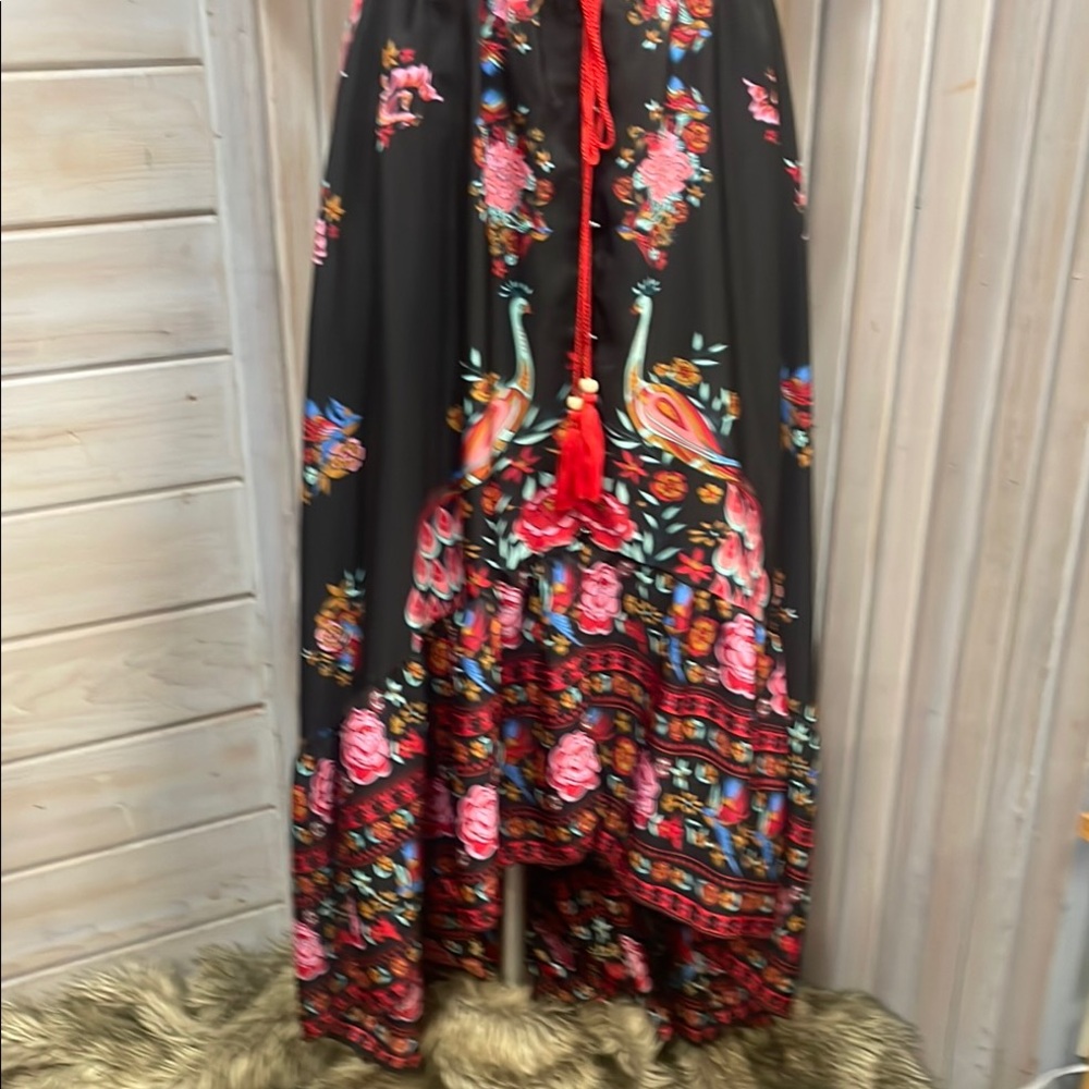 Black, Red and Pink Asymmetric Button Down Maxi Dress - Picture 3 of 9